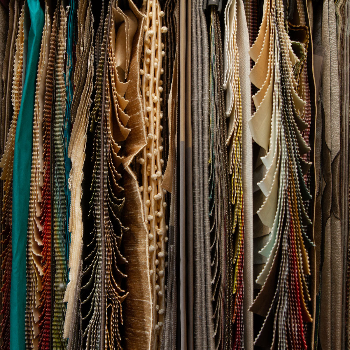 Decorative trims and tassels displayed together