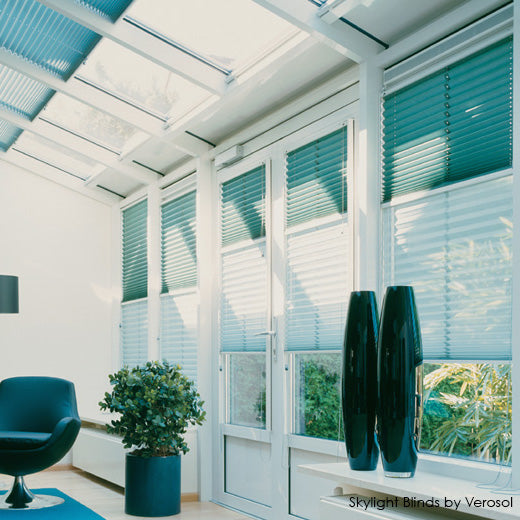 Pleated blinds fitted to conservatory roof and side glazing
